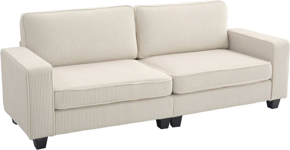 3-Zits Bank - Corduroy Bank Met Armleuningen En Pocketvering - Beige