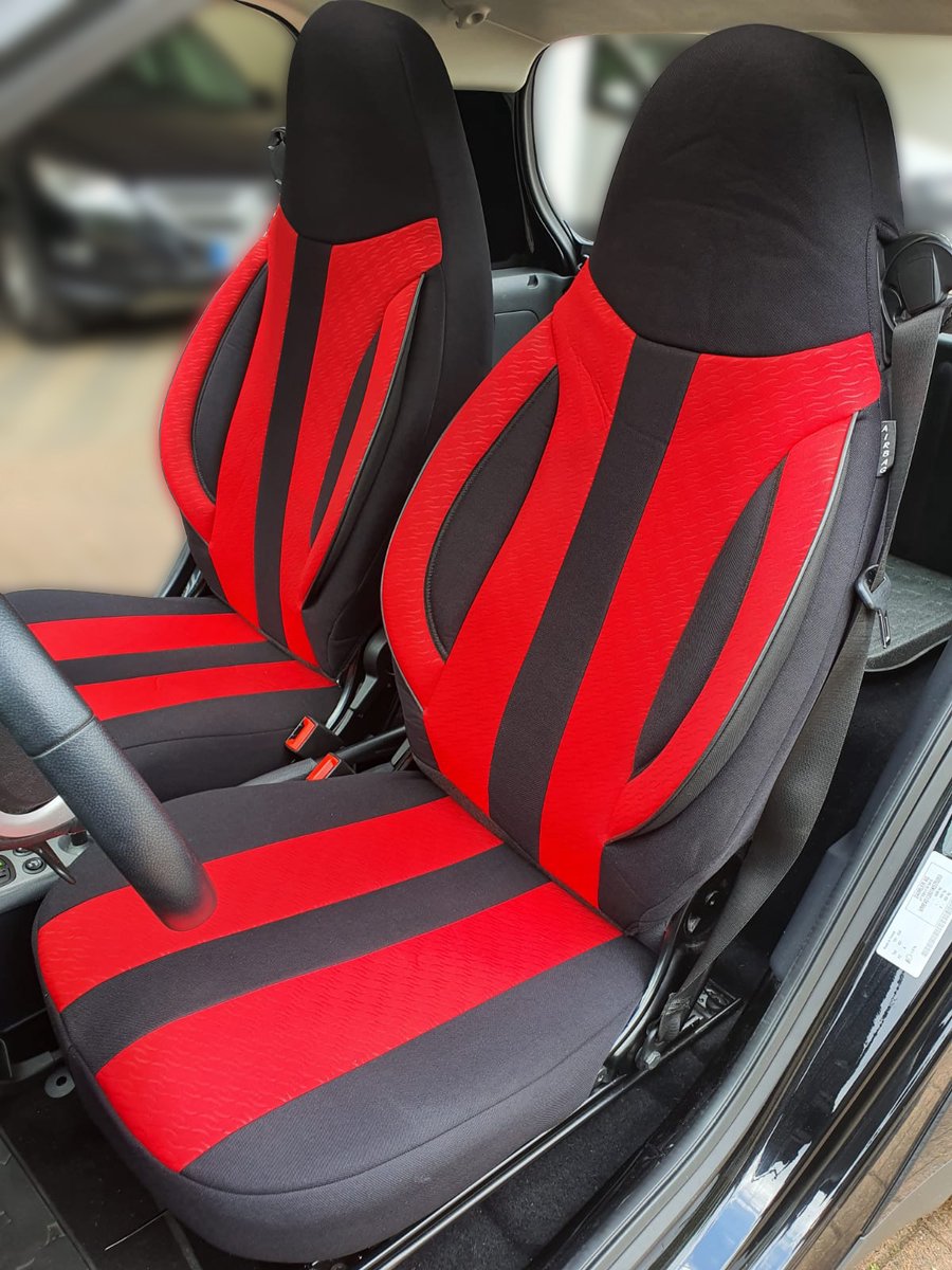 Autostoelhoezen voor Smart fortwo BJ 1998-07 – Stoelhoezen voor bestuurder en passagier in Zwart/Rood