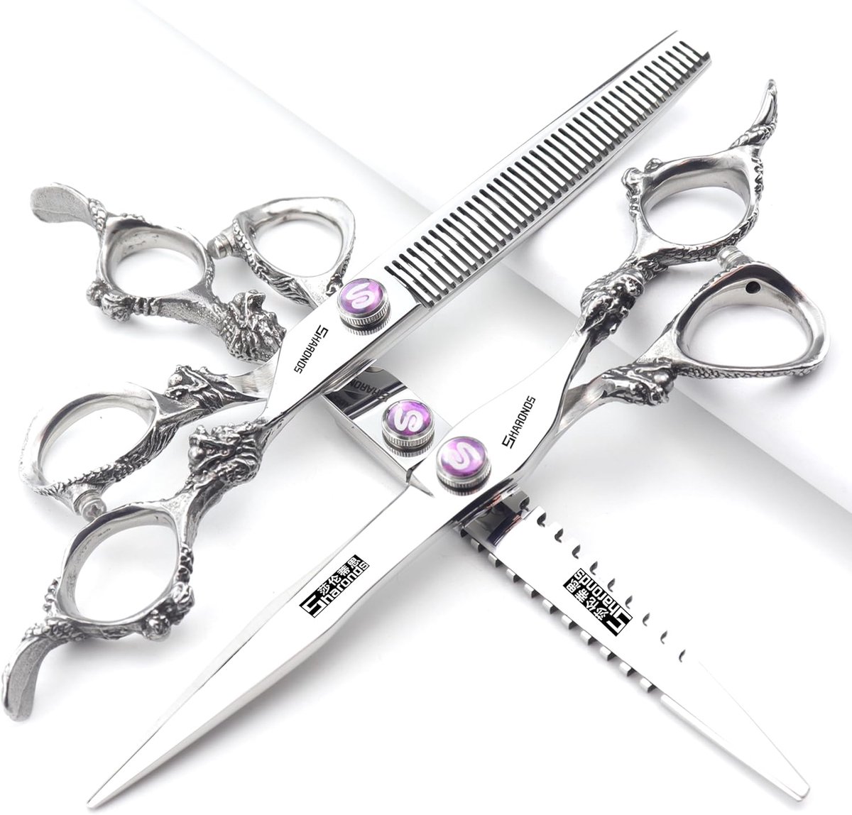 Barber Professional Scissors 6/7/7.5/8/9 inch 440c Barber Scissors Set (7-inch-3pc-C) - ShopVlot
