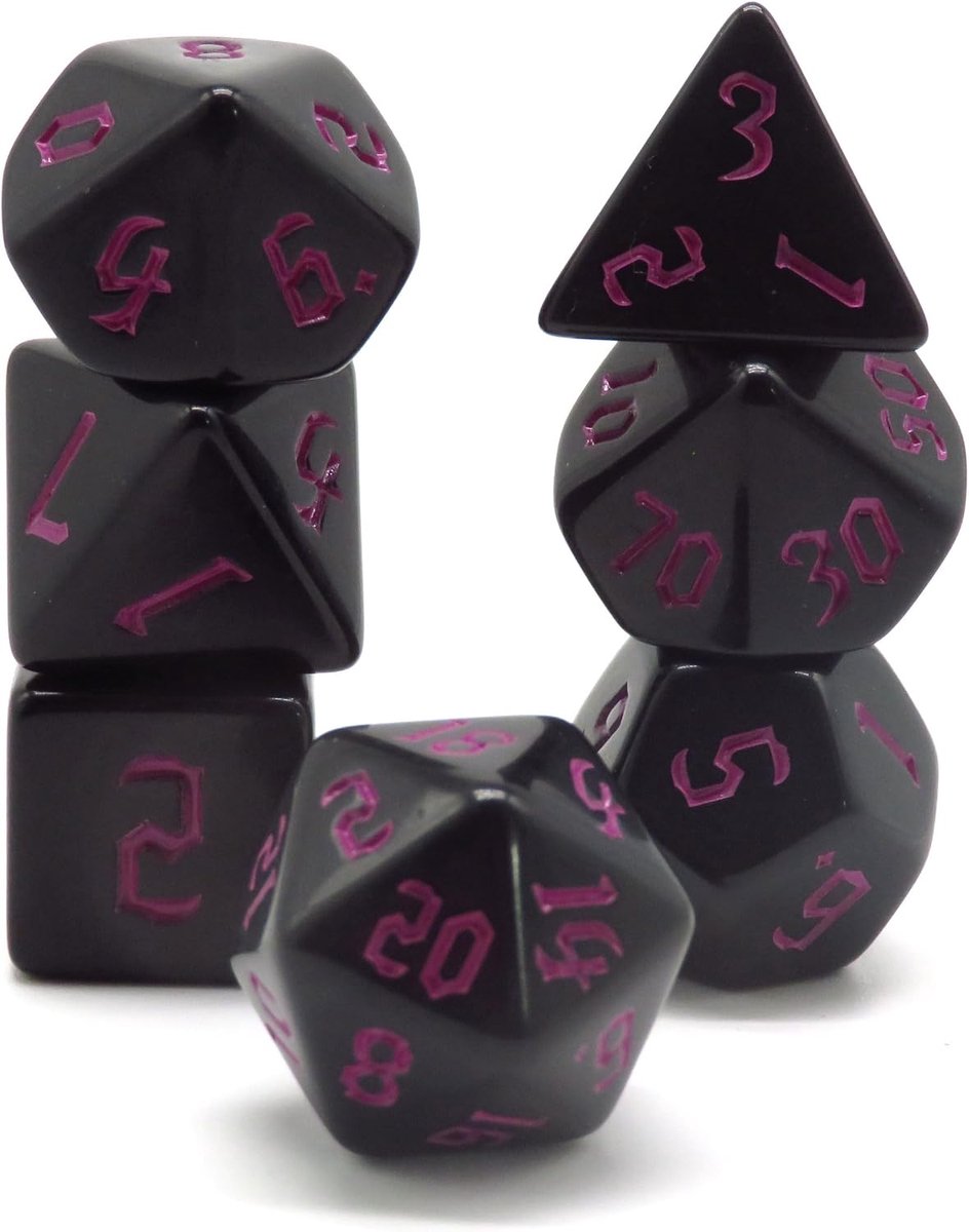 Gothic Black Purple Polyset Dice - Dungeons and Dragons - Polyhedral & RPG Dice - D&D Dice - ShopVlot