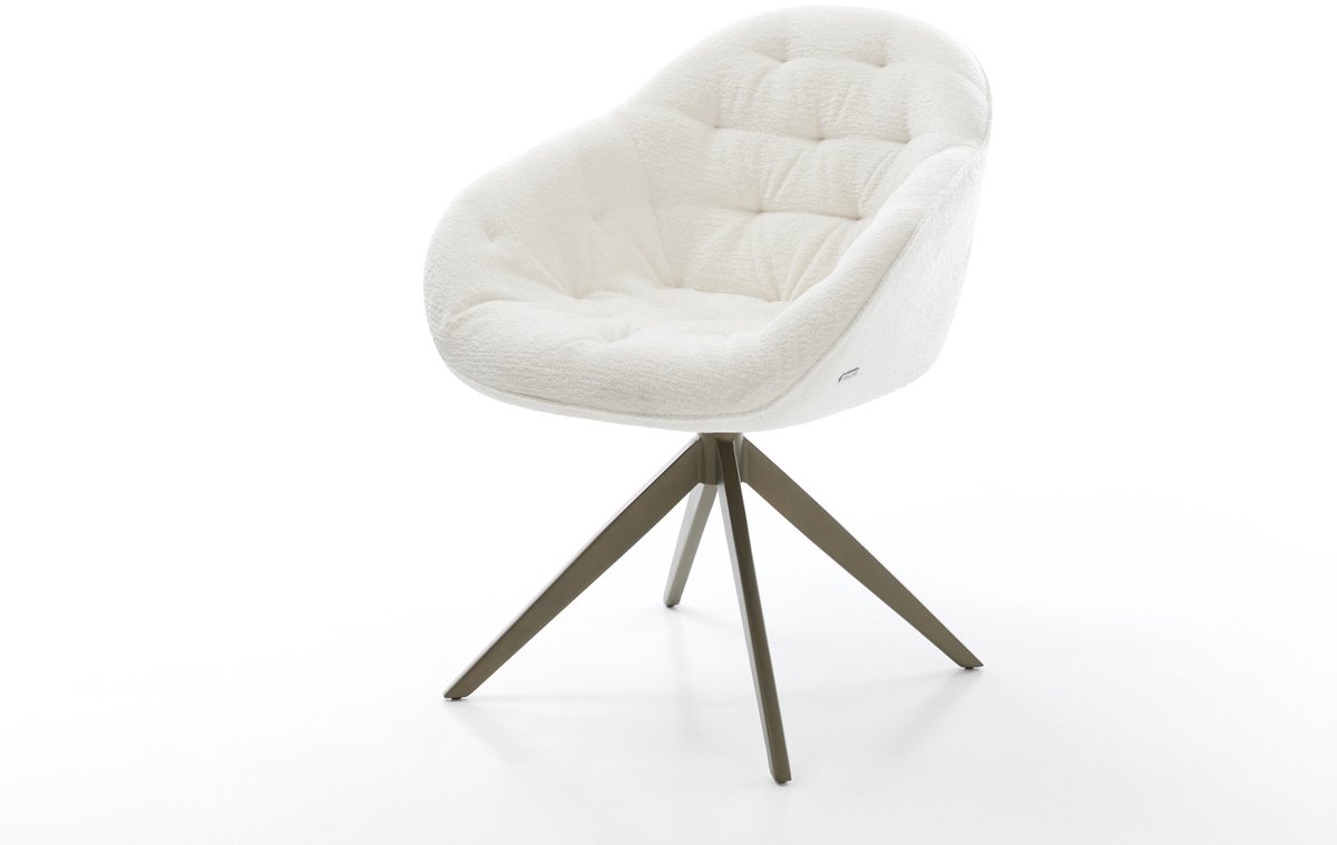 Eetkamerstoel Gaio-Flex kruisframe breed afwerking met titanium bouclé zacht beige 360° draaibaar rocker-functie