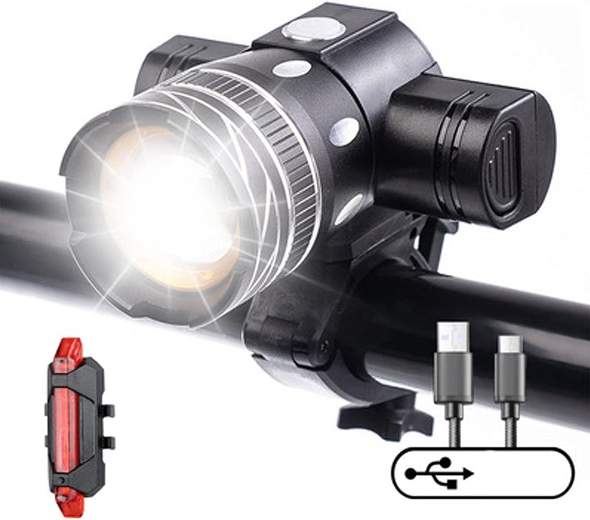 Fietslicht T6 Led Bike Koplamp USB Oplaadbare Aluminium Waterdichte Bike Accessoire,Night Fietsen Lichten - ShopVlot