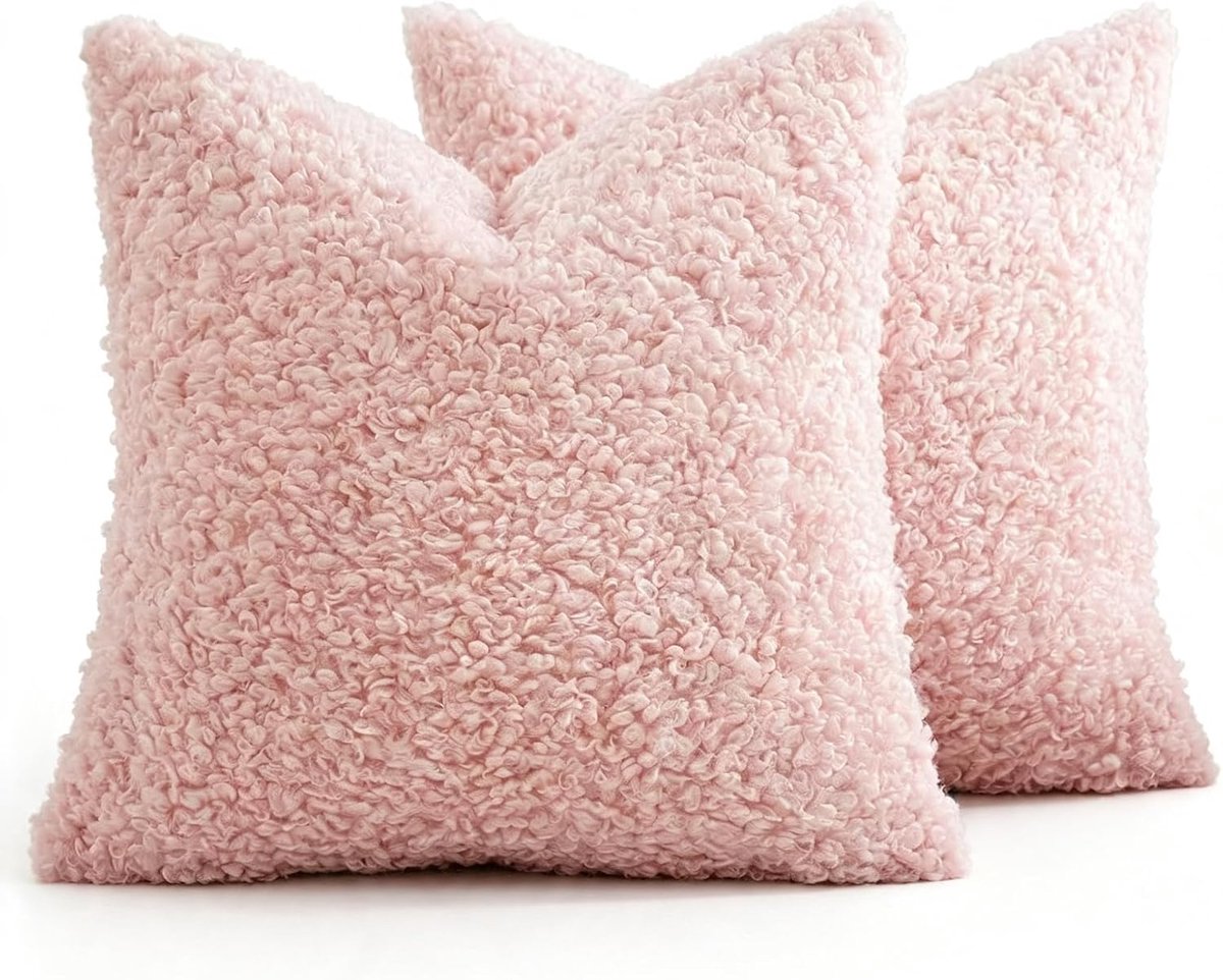 Kussensloop, 50 x 50 cm, set van 2 bont, bouclé, decoratieve Sherpa kussenslopen, zacht pluizig pluche kussen - ShopVlot