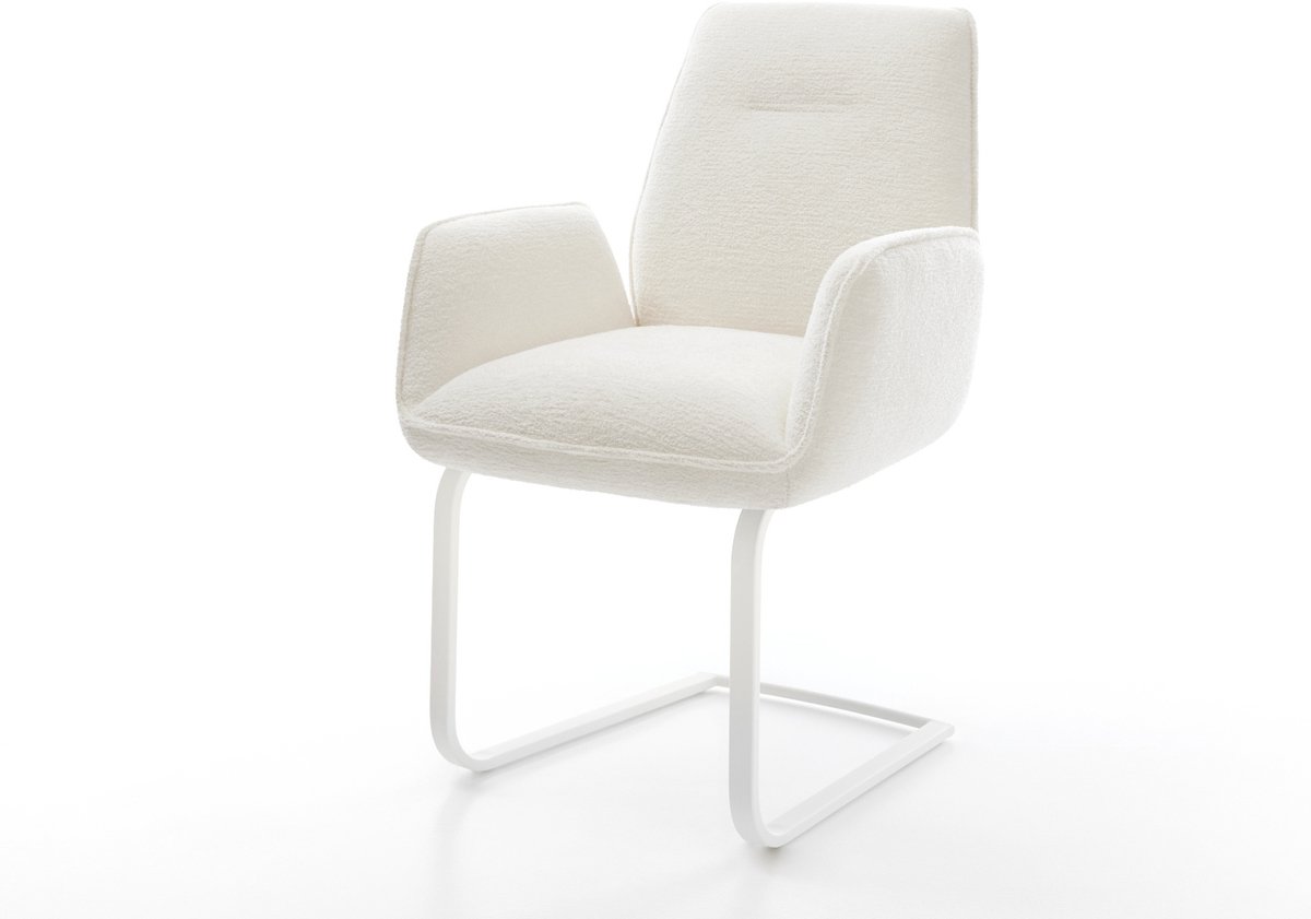 Sledestoel Zoa-Flex sledemodel vlak wit bouclé zacht beige pocketveer kern