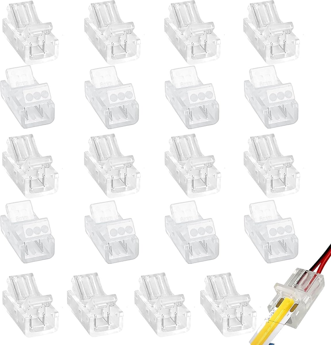 2Pin transparent non-solderable LED strip with connector, 20Packs-8mm wide no-gap quick adapter for - ShopVlot