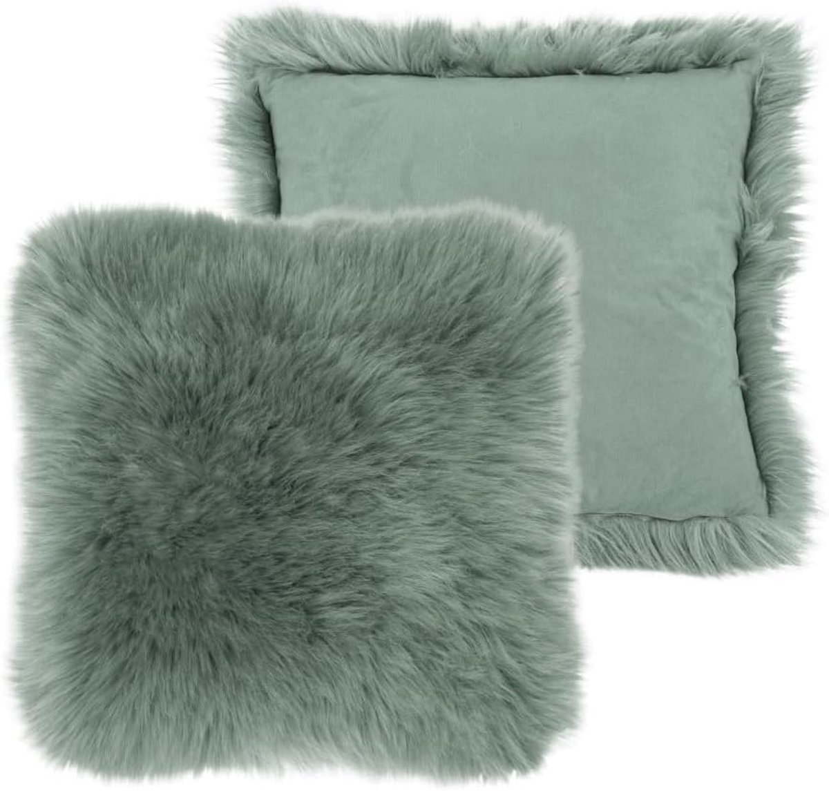 TISECO HOME STUDIO - Cushion (filled) - faux sheepskin and suede - Square - 45x45 cm - Green - ShopVlot