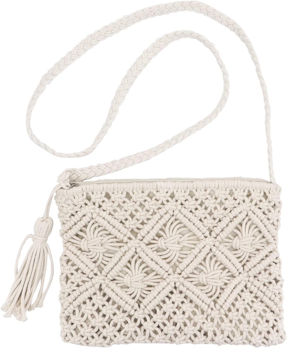 Women's Straw Crossbody Bags Woven Straw Bag Summer Vintage Handmade Shoulder Bag Boho Zipper Shoulder Bag for Summer - ShopVlot