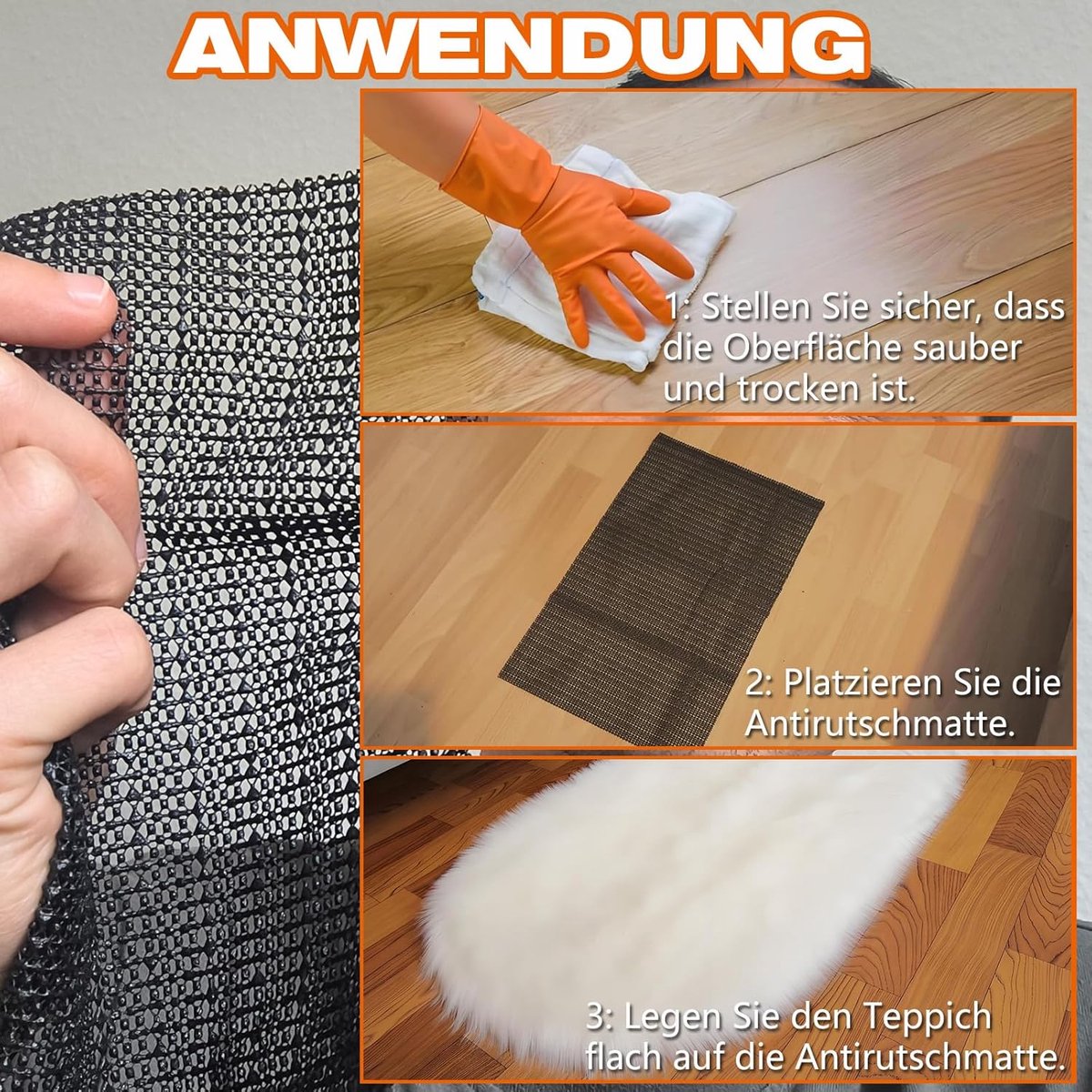 Antislipmat voor tapijt - 70x140cm - zwart - PVC