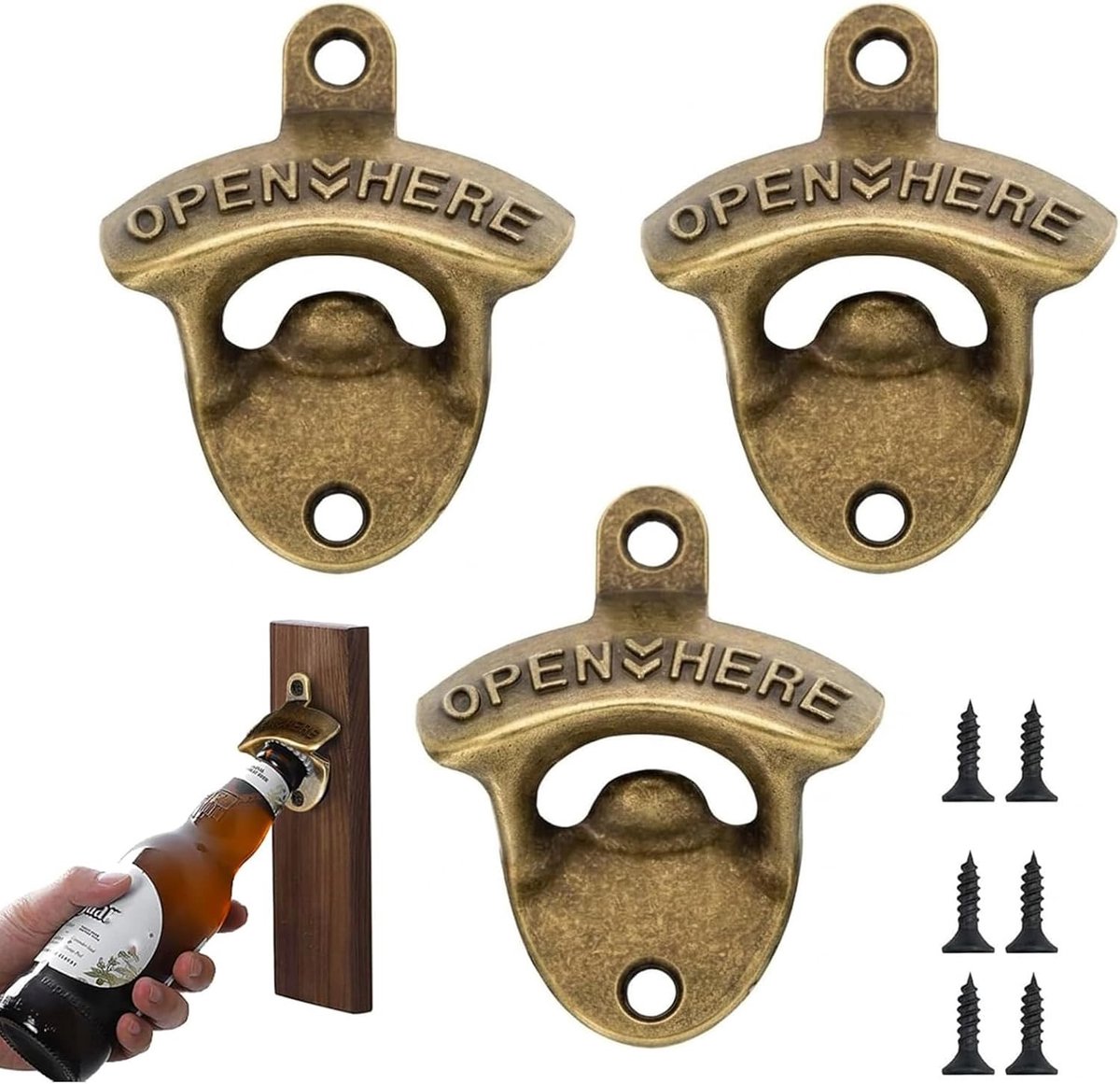Flesopener Wand - Zwart - 6,2 x 7,2 cm - Zinklegering met Vintage Afwerking - Voor Keuken en Buitenruimte