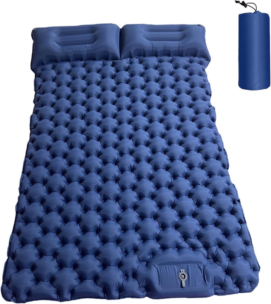 Kampeerluchtbed - Tweepersoons mat - Buiten slapen - Met ingebouwde kussens - 196 x 125 cm - Donkerblauw