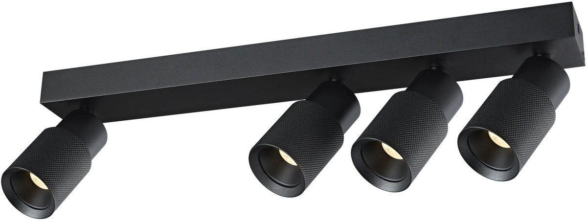 Nysal plafondspot van aluminium, 4 lichtpunten met GU10-fitting, dimbaar en verstelbaar, kleur zwart, IP20