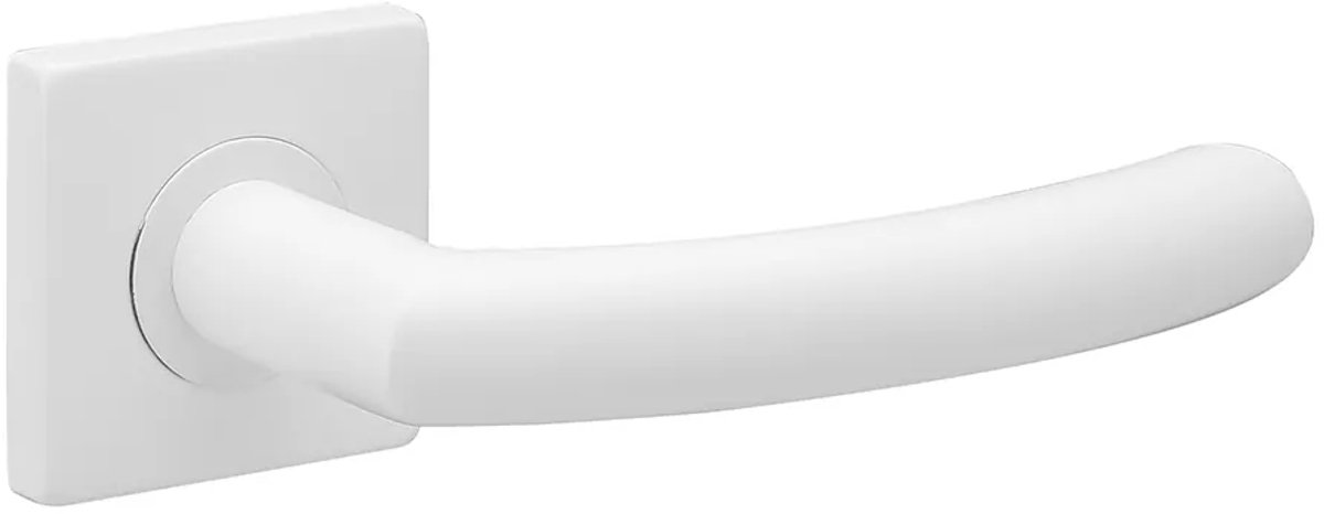 Deurkruk (2x) Donna rond 20mm haaks op vierkant rozet mat wit PVD gecoat | Witte deurklinken