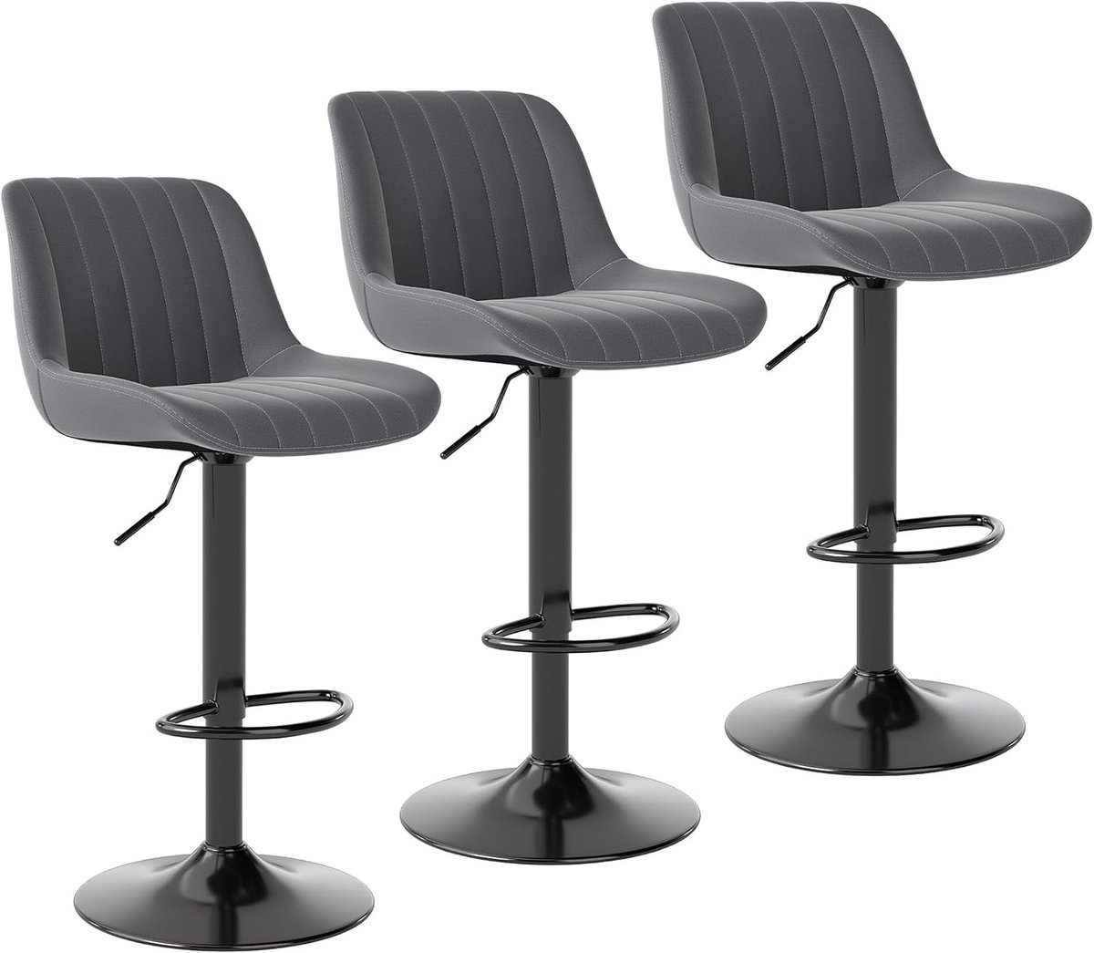 Youhauchair Barkrukken Set van 3 - In Hoogte Verstelbare Barkruk met Rugleuning - PU Lederen Barstoelen Bar Stool - Moderne Barstoel Keuken Kruk donkergrijs