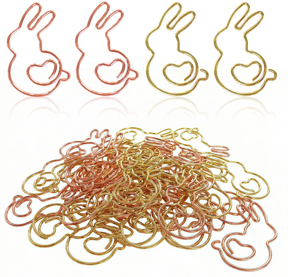 Solidchoice - 60 Stuks Konijnvormige Paperclips in Roze en Goud