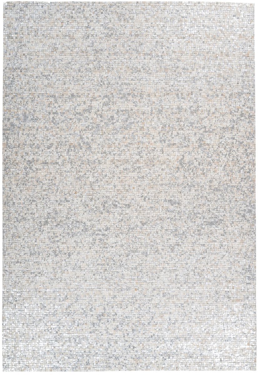 Padiro laagpolig vloerkleed 200 x 290 cm - wit / zilver - modern patchwork design - geschikt voor vloerverwarming - van leer