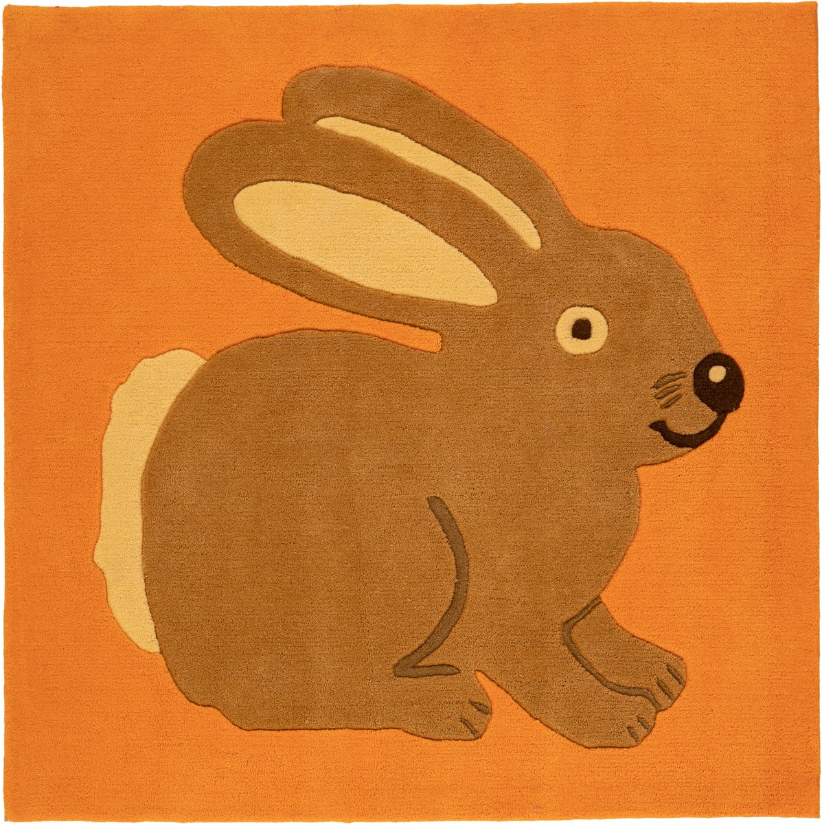 Padiro kindervloerkleed 130 x 130 cm - oranje - decoratieve dierenvorm - met konijnenmotief - geschikt voor vloerverwarming - van modacryl