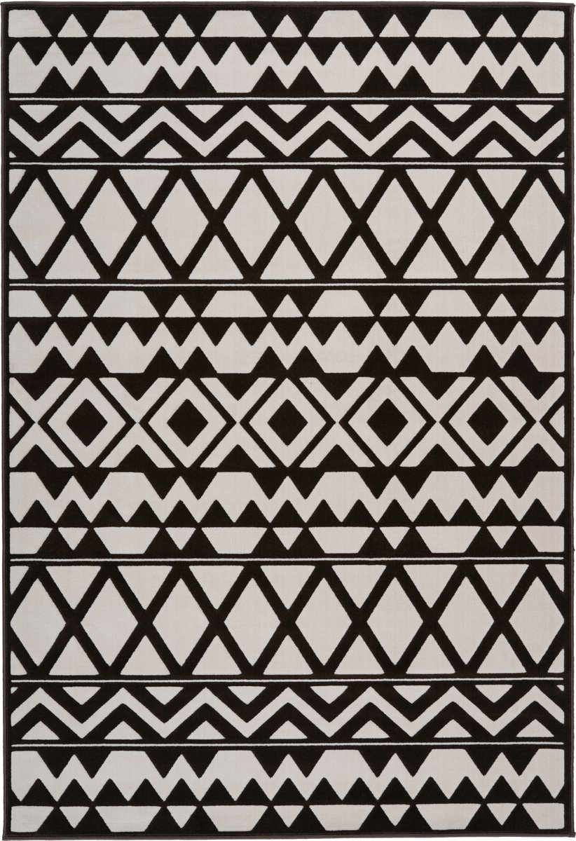 Padiro laagpolig vloerkleed 120 x 170 cm - bruin / crème - boho geometrisch patroon - van polypropyleen