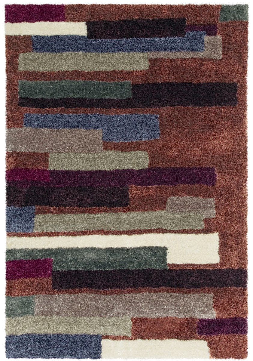 Padiro hoogpolig shaggy vloerkleed 120 x 180 cm - meerkleurig / bruin - modern abstract design - geschikt voor vloerverwarming - van polyester