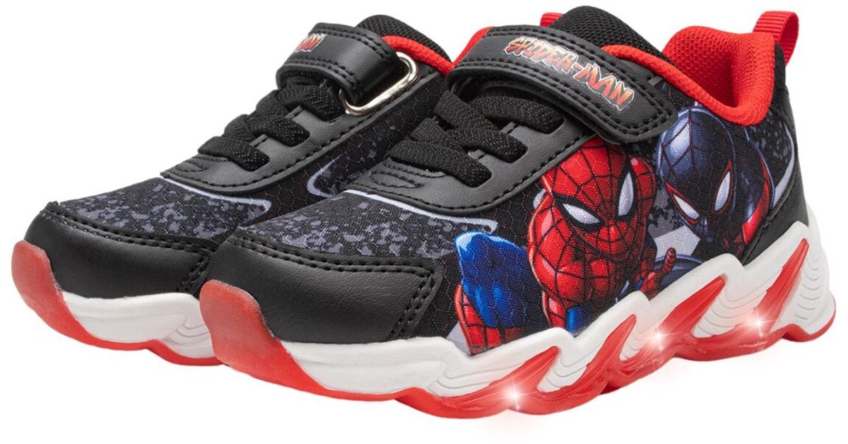 Spiderman - Schoenen voor jongens met lichtjes - Spiderman en Miles Morales Sneakers voor kinderen met klittenband - Lichtgevende kindersneaker - Maat 31 - Zwart