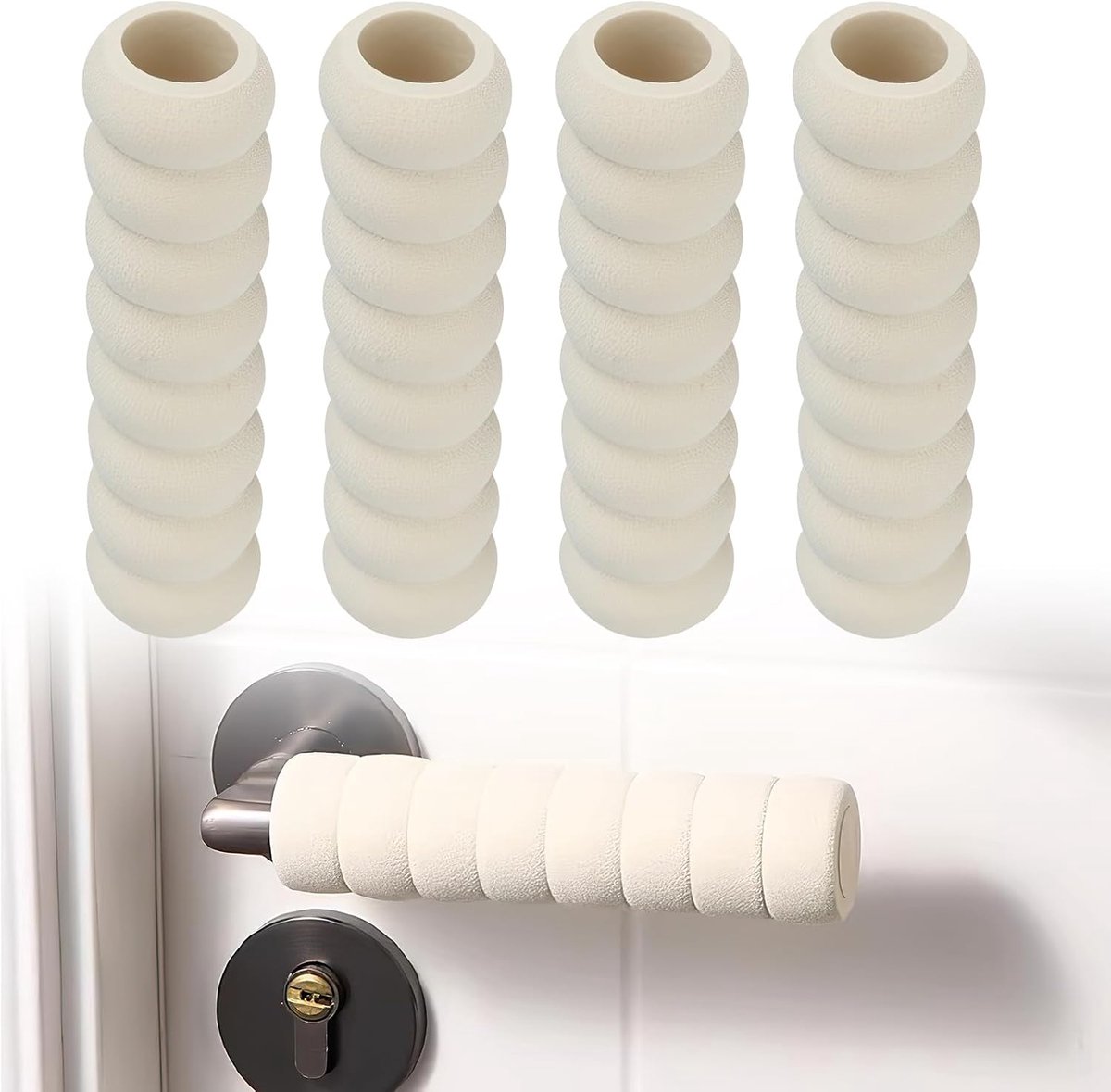Deurklink beschermer - deurklink hoezen - 4 stuks - deur klink beschermer - deurklink beschermringen - muurbeschermer deurklink - muurbeschermer - deurbuffer - muur beschermer - 13.5*3.5cm - Beige
