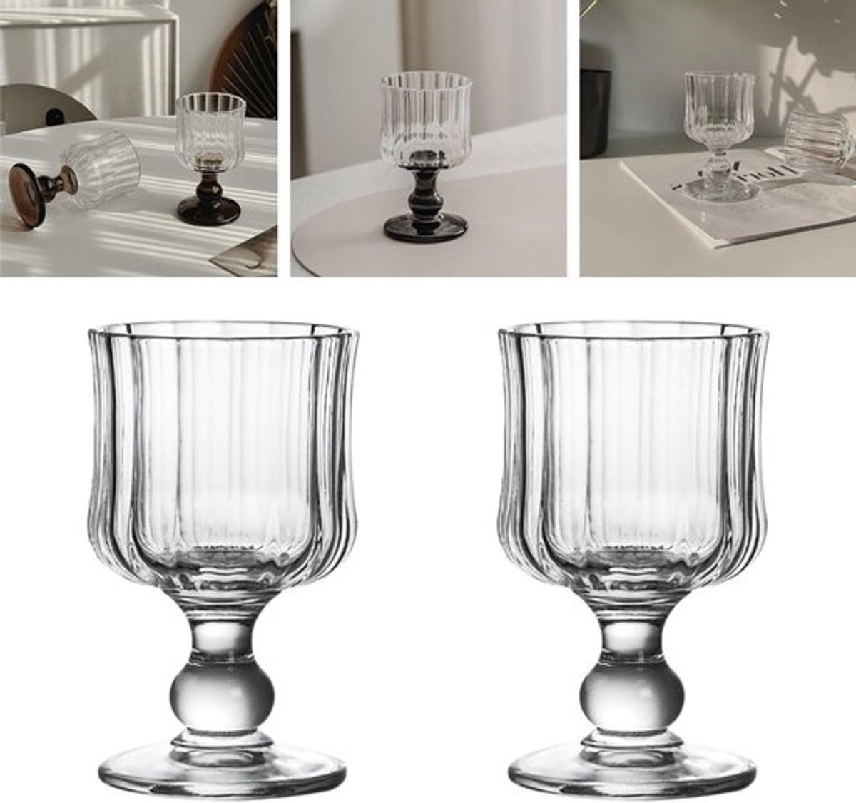 Elegante transparante vintage glazen met steel - 180ml voor wijn, champagne en cocktails, ideaal voor feesten en bruiloften, set van 2