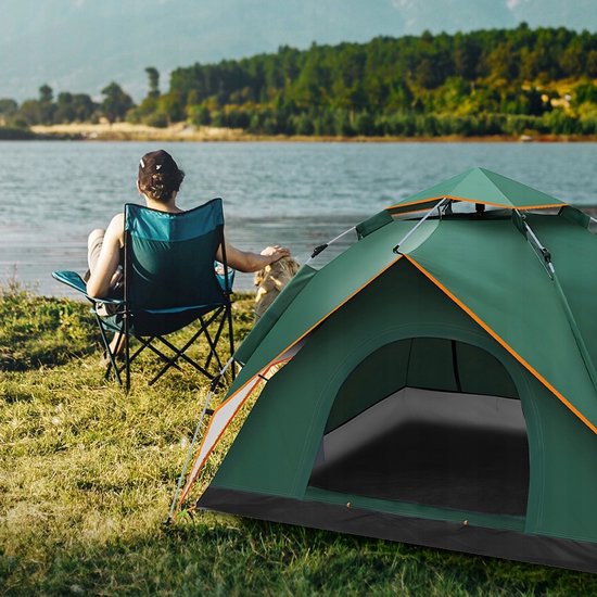 Kampeertent voor 3-4 Personen - Familietent met 2 Deuren - Waterdichte Oxford-stof met PU-coating - Fijnmazig Muggengaas - Ventilerend, Wind- en UV-werend - Snel Op te Zetten - Voor Kamperen, Wandelen, Strand en Festivals — afbeelding 4