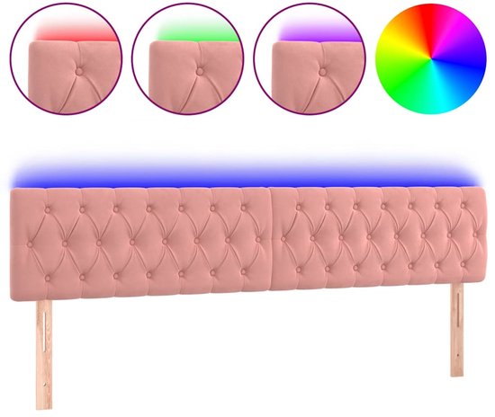 Tête de lit rose en velours capitonné avec éclairage LED multicolore