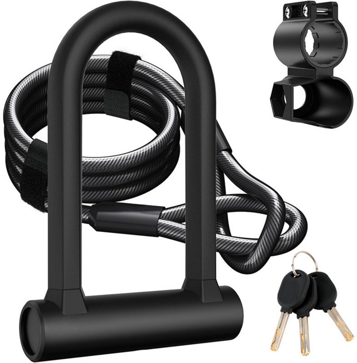 Casalora Fietsslot U-slot - Anti-diefstal Fiets Slot met 1 m Staalkabel en Montagebeugel – Inclusief 3 Sleutels – Geschikt voor Kettingslot Fiets, Ebike & Fatbike
