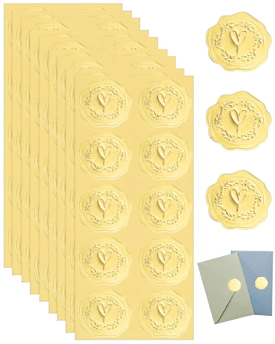 Solidchoice - 100 Stuks Zegelwasstickers - Gouden Hart Stickers voor Enveloppen en Decoratie