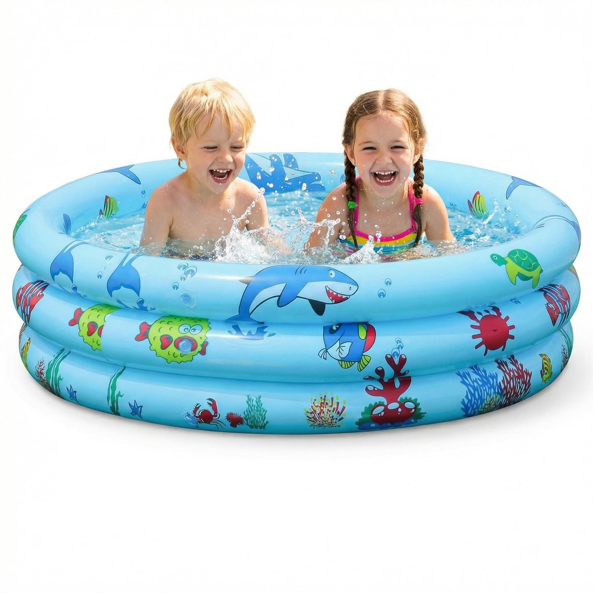 Solidchoice - Opblaasbaar Kinderbadje 150 cm - Babyzwembad met Veiligheidsbodem en Luchtpomp
