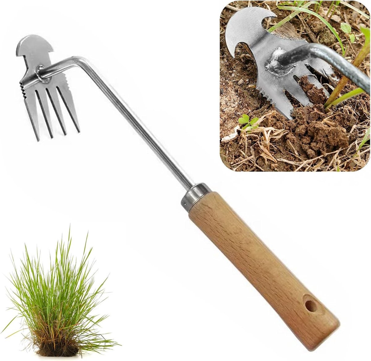 Handmatige Onkruidsteker - Jäten-B - 27 cm - Roestvrij Staal met Houten Handvat - Voor Tuinwerkzaamheden