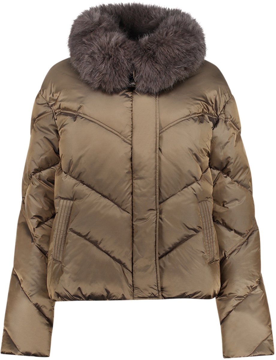 Geisha Jas Gewatteerde Jas Met Faux Fur Kraag En Rits 68512 21 Brown Dames Maat - XXL
