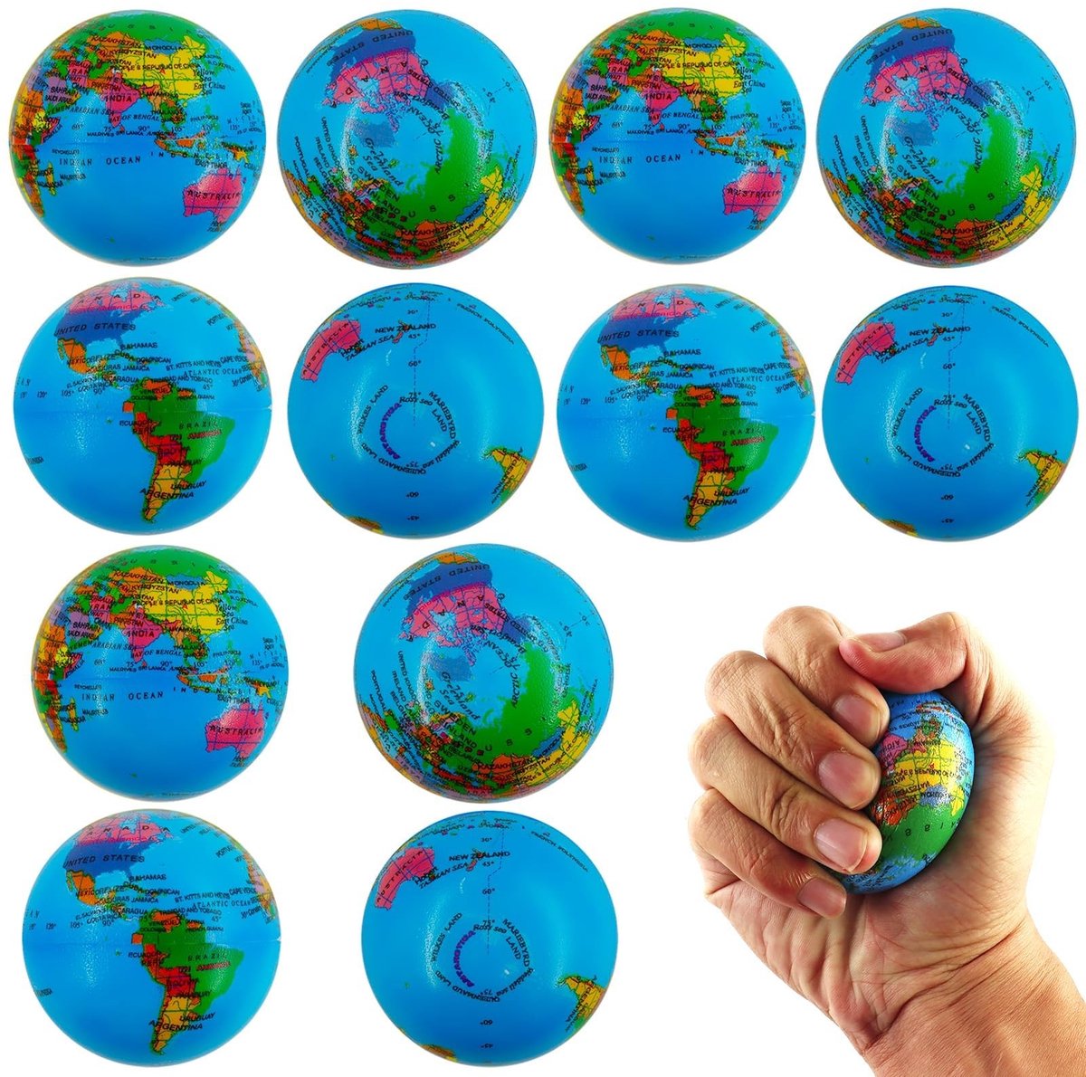 Solidchoice - Verpakking van 12 Stressballen Wereldbolvorm
