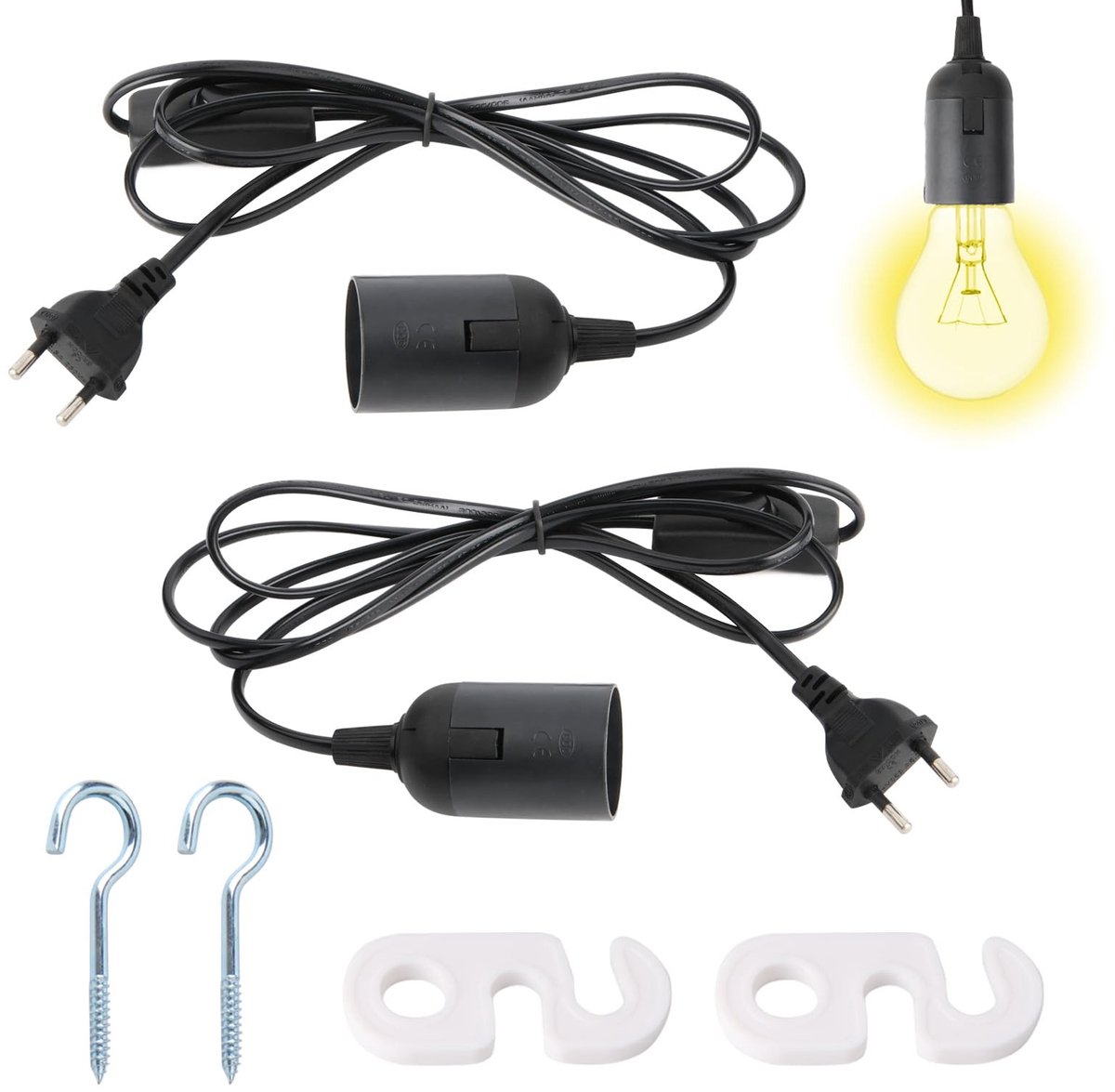Solidchoice - Set van 2 E27 Lamp Holders met Schakelaar en Snoer