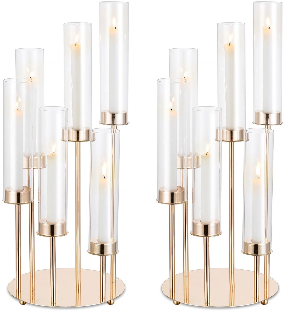 Solidchoice - Set van 2 Gouden Kandelaars met Glas voor Taper Kaarsen