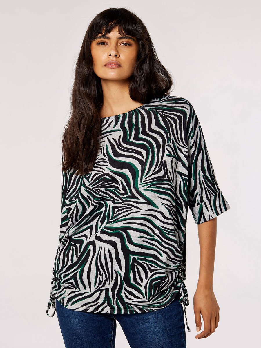 Top met zebraprint en gerimpelde zijkant