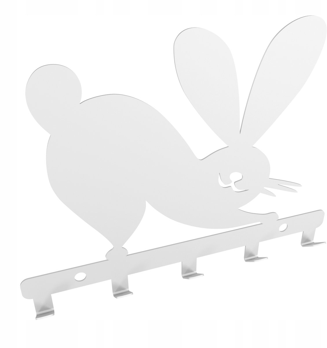 Konijn wit metalen loft wandhanger met 5 haken