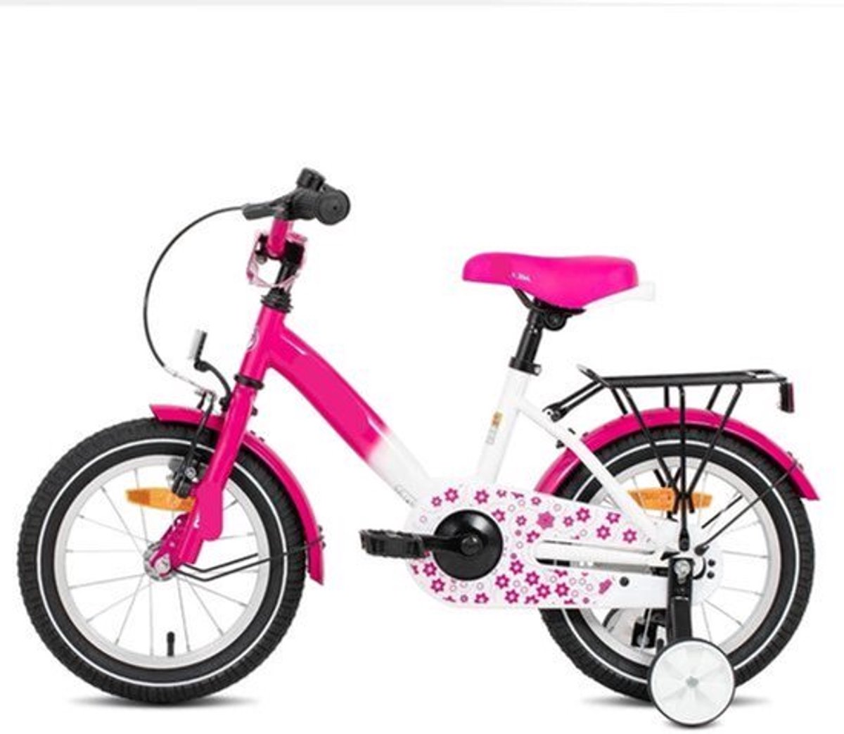 Kinderfiets Loopfiets Kleuterfiets met Zijwielen Inclusief Bel & Achterrek Leuke Fiets voor en van 2-7 Jaar 16inch Metaal Roze