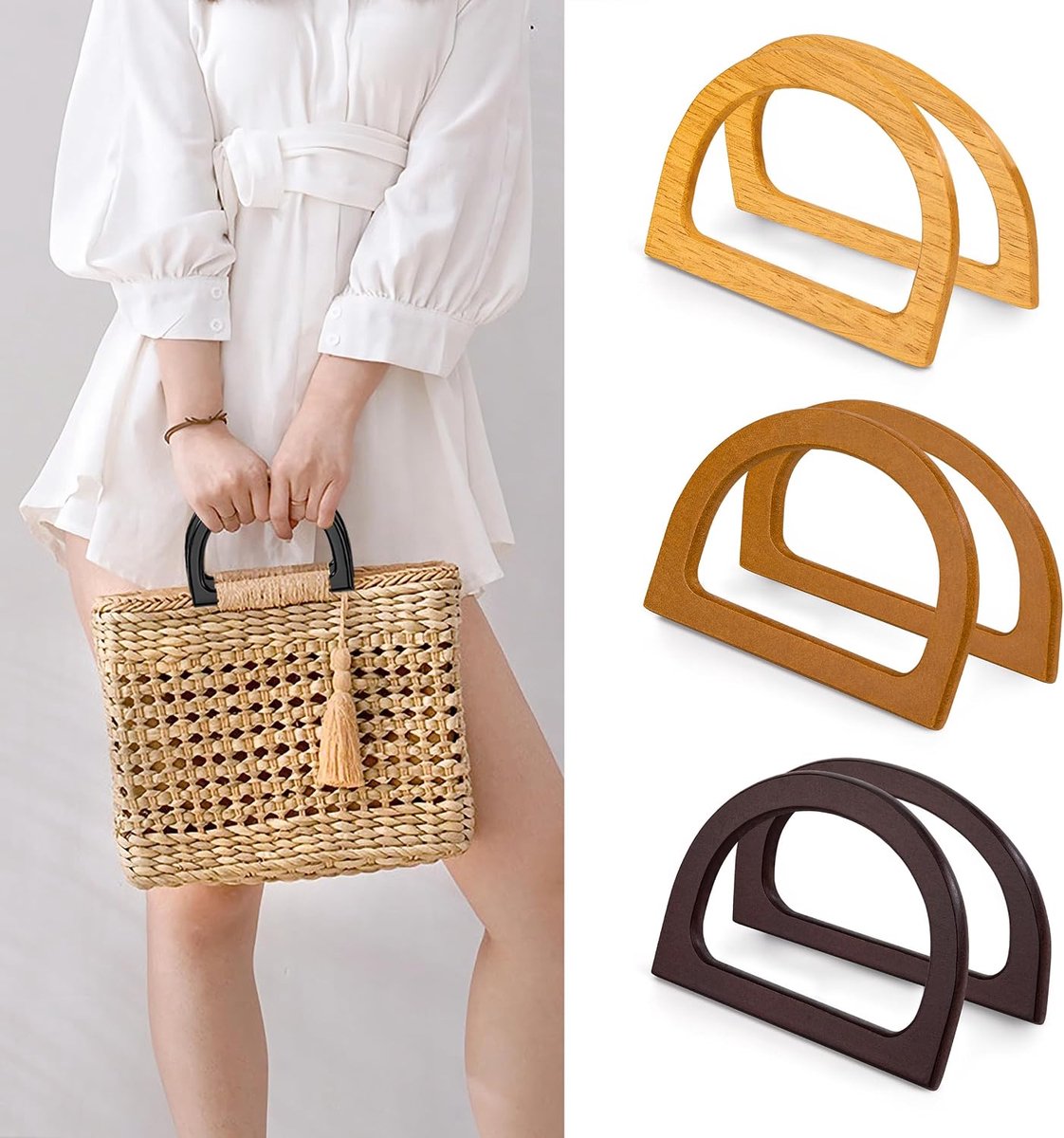 Bag Handles Wood D Shape 6 Pieces Handbag Handle Replacement DIY Bag Handle Accessories for Beach Bag Handmade - ShopVlot