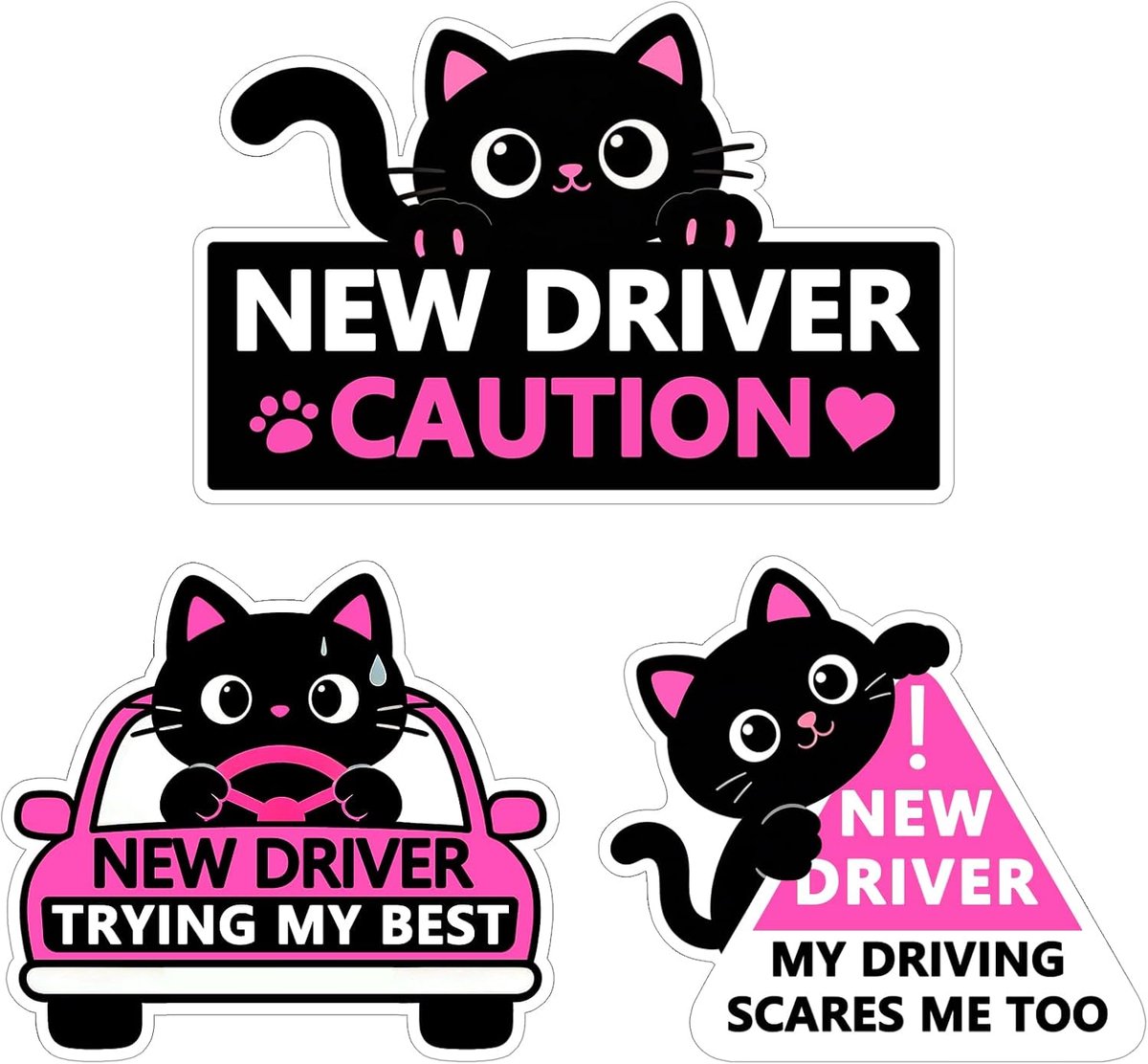 3 stuks zwarte kat magneetjes voor beginnende automobilisten, herbruikbaar en met lange levensduur, grappige magneet - ShopVlot