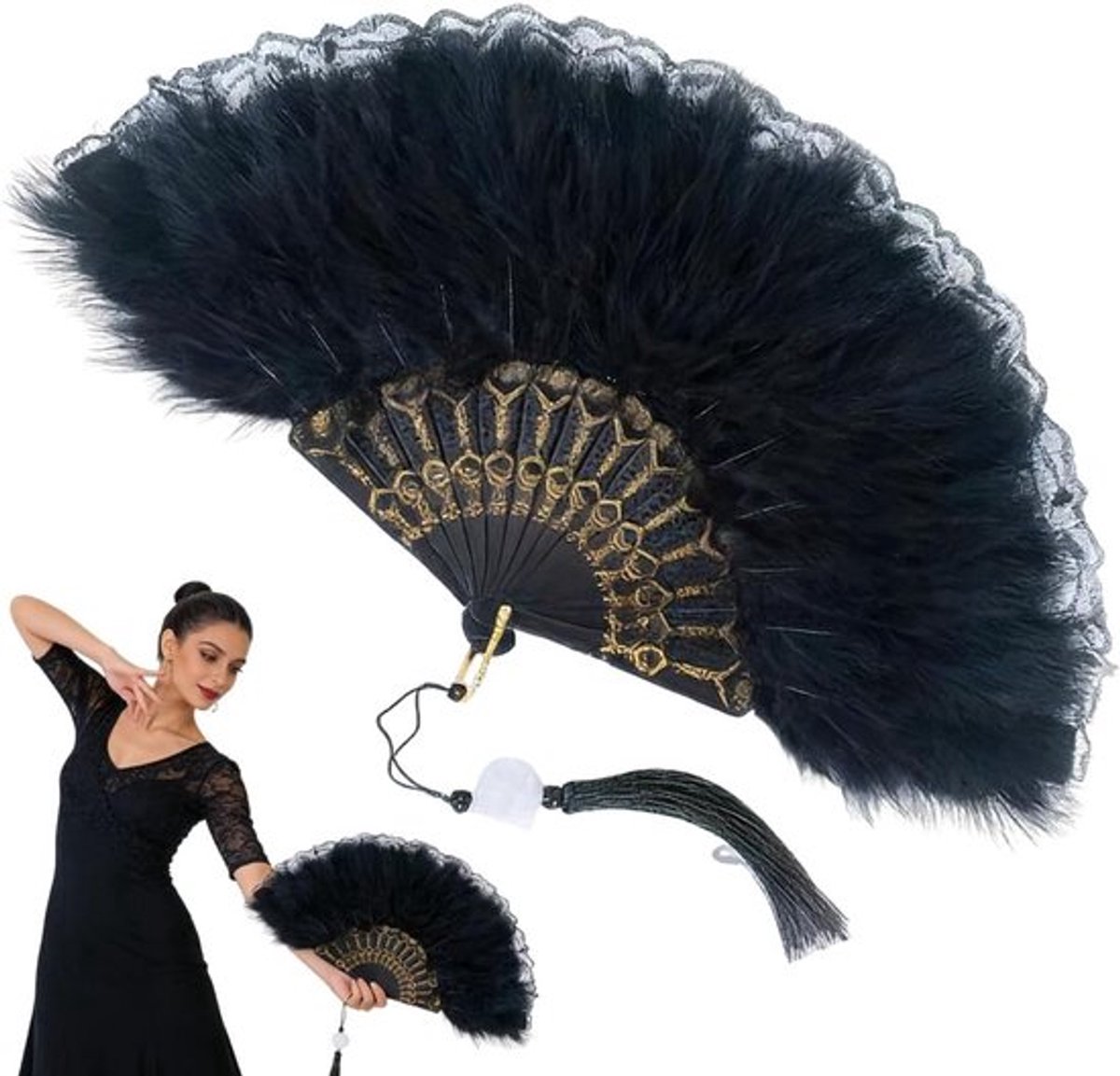 Opvouwbare vintage handwaaier voor vrouwen - 1920 Gatsby stijl, ideaal voor Halloween, dans, theeparty en bruiloften