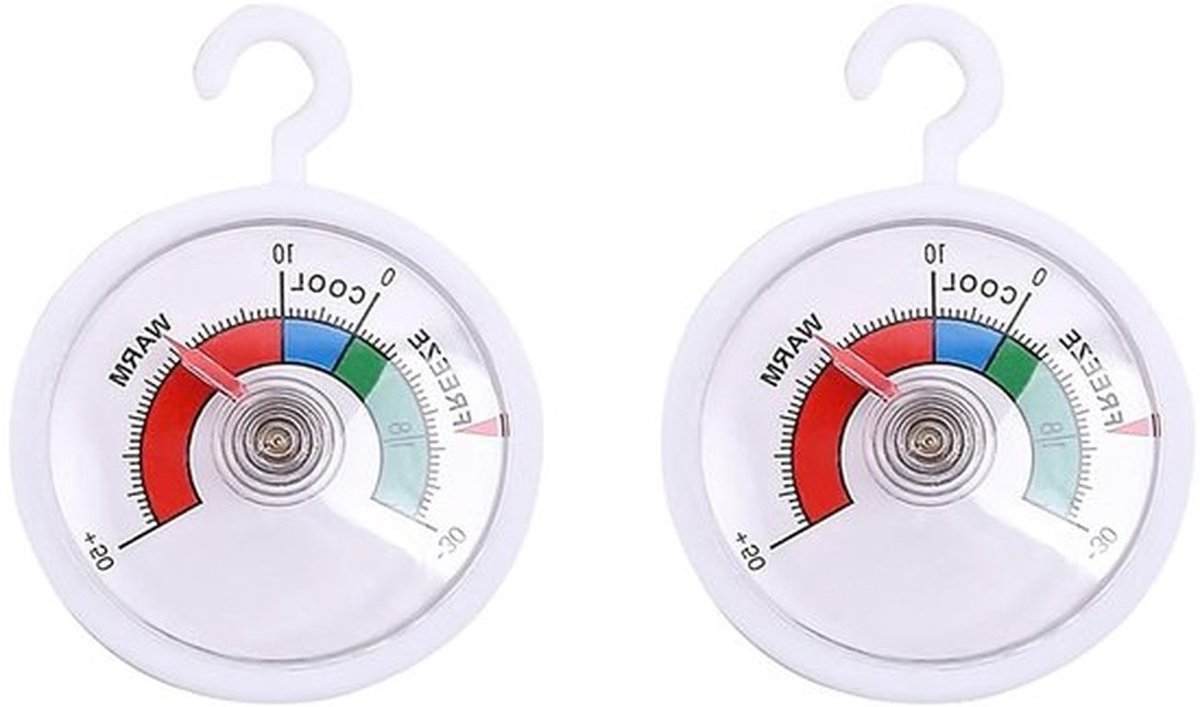 Set van 2 Analoge Thermometers voor Koelkast en Vriesvak, Temperatuurmeter voor Voedselbewaring en Energiezuinigheid, Bereik -30°C tot +50°C