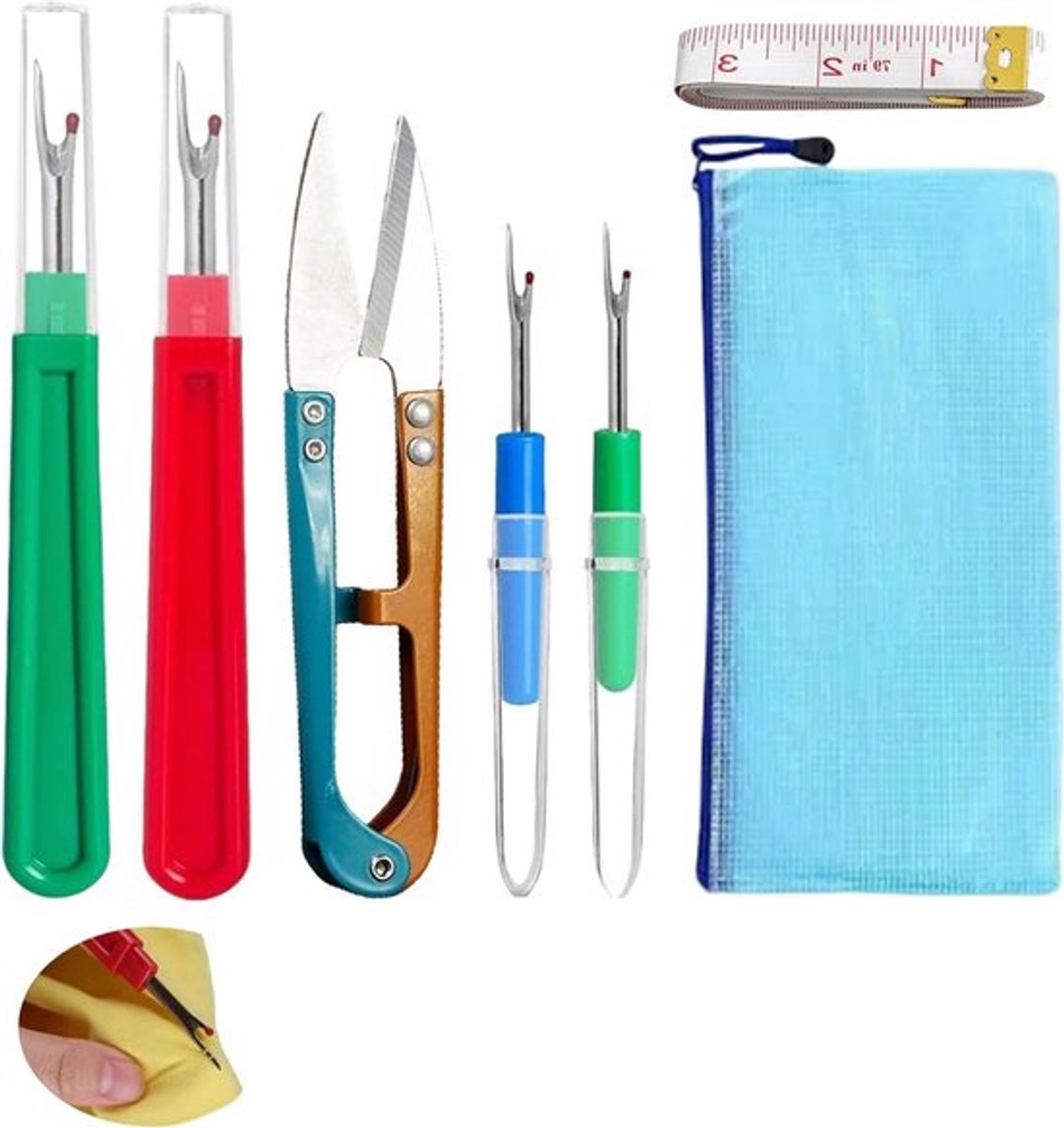Set van 4 Naaldverwijderaars - Draadknipper voor Grote en Kleine Steken - Ergonomisch Gereedschap voor Naaien en DIY Projecten met Beschermkap