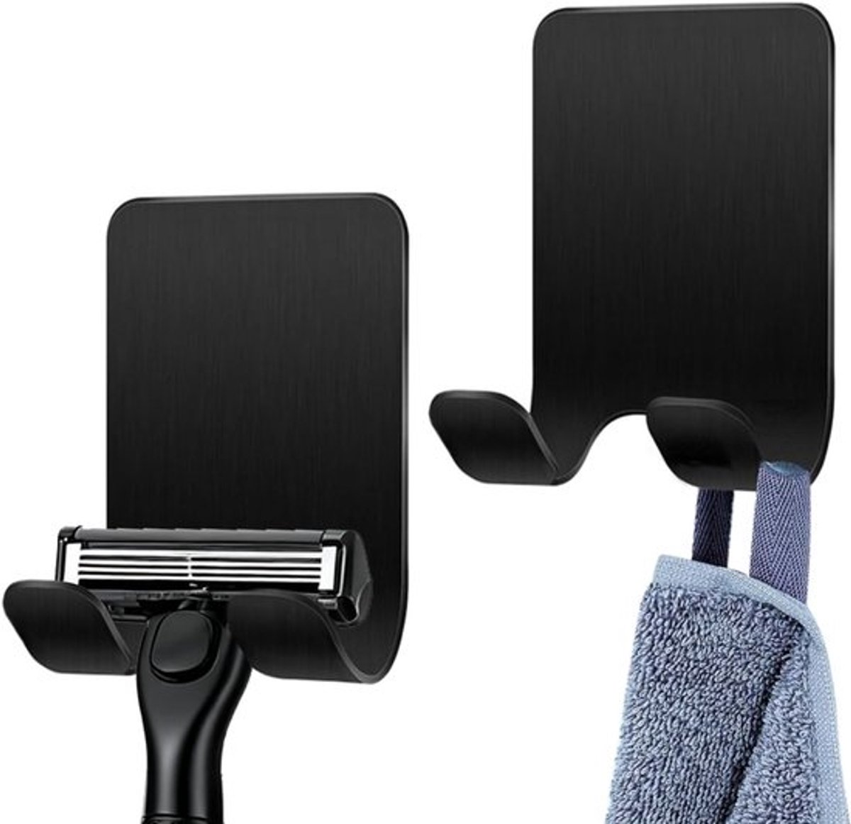 Scheerhouder voor douche, 2 stuks, RVS, zelfklevende haken, geschikt voor badkamer, muur en deur, geen boren nodig, duurzaam en praktisch