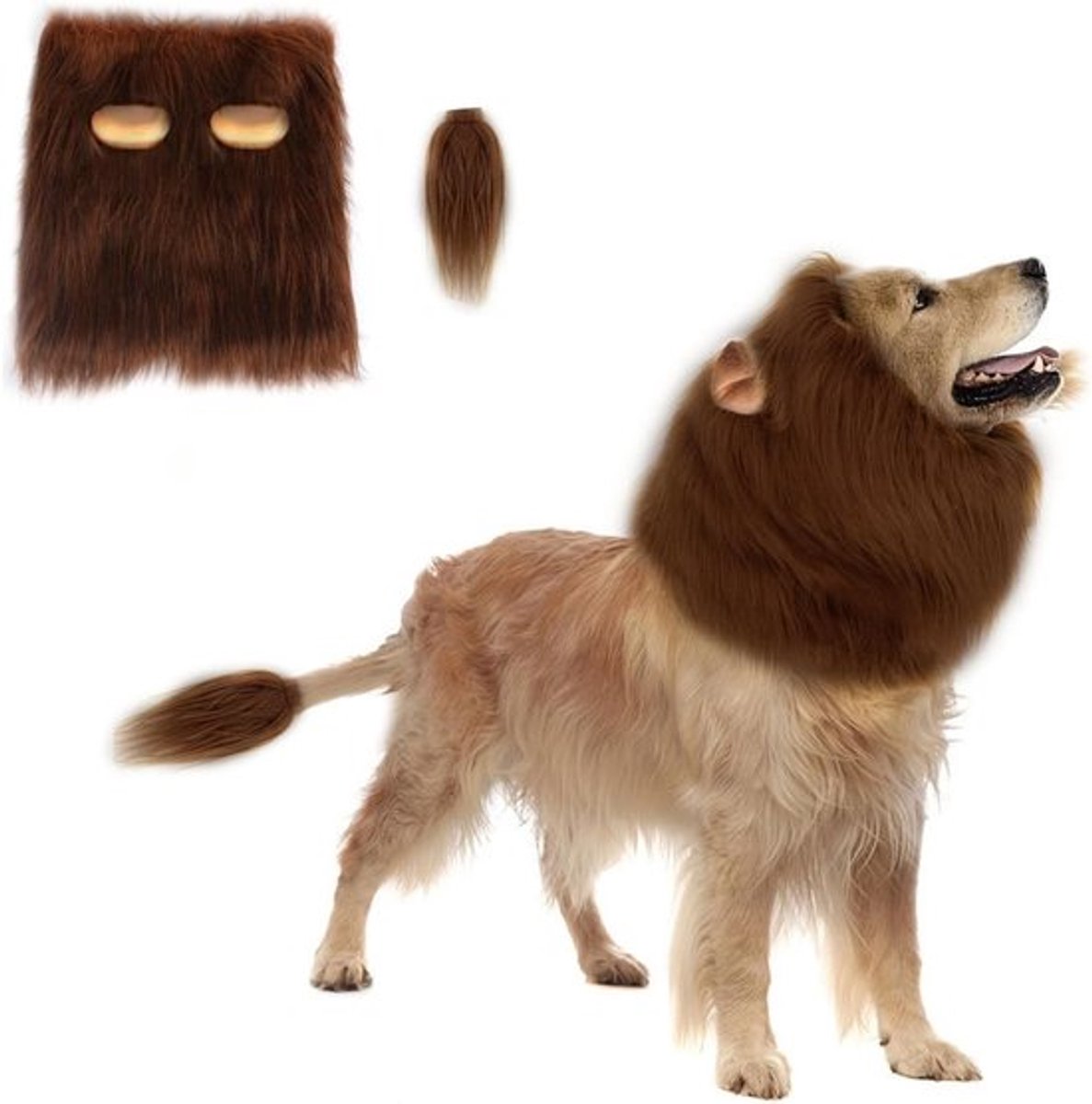 Verstelbaar hondenkostuum met leeuwenmanen en oren, bruin, maat L, perfect voor Halloween, kerst en cosplayfeesten