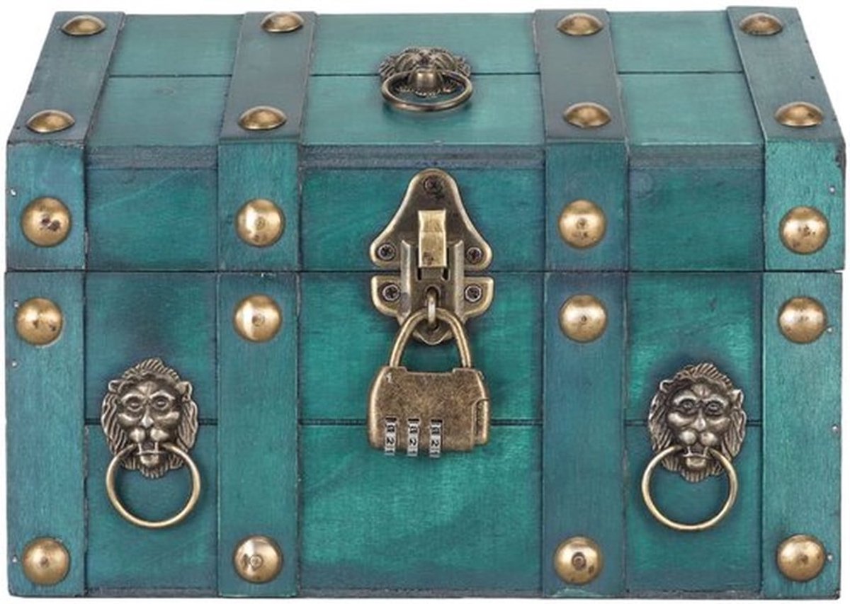 Opbergdoos Vintage Stijl - Houten Schatkist - Decoratieve Opbergdoos - Combinatieslot - Compacte Opbergdoos - 18 x 17 x 24 cm - Sieradenkist