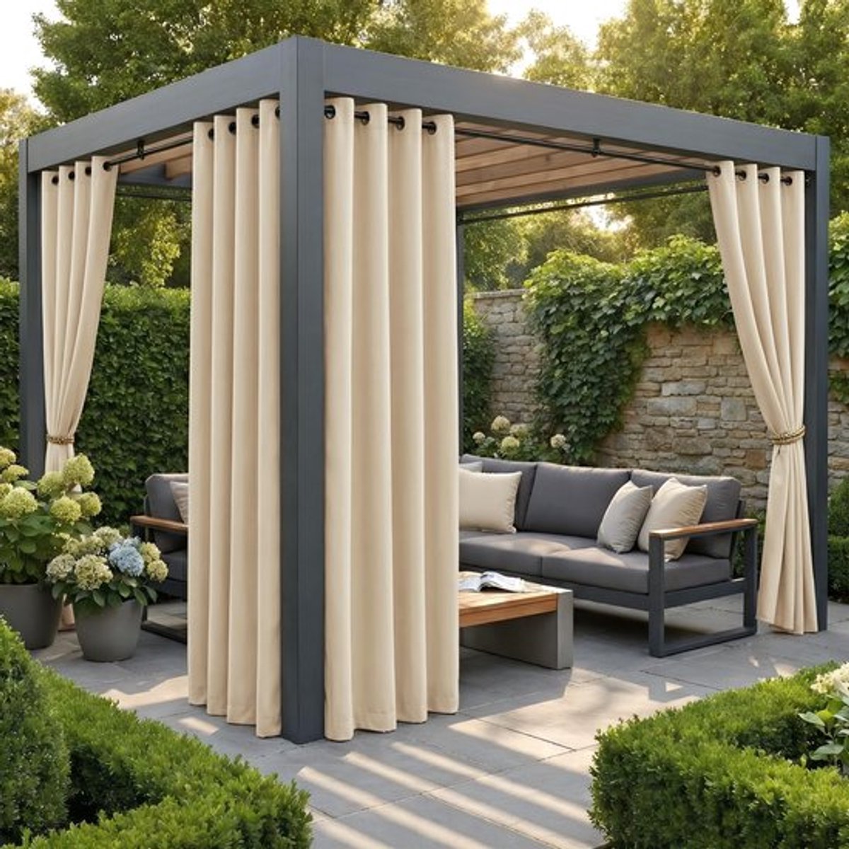 Buitengordijnen Waterdicht - Buitengordijnen voor Terras - Lichtwerende Gordijnen - 4 Panelen - Hoogwaardig Materiaal - 132B x 213H cm - Tuingordijnen