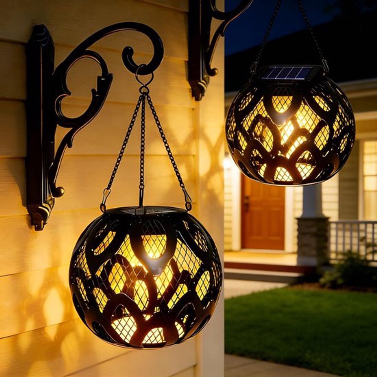 Set van 2 Solar Lampen voor Buiten - Waterdichte Metalen Hanglampen voor Tuin en Achtertuin Decoratie, IP65 Veiligheid en Energiezuinig