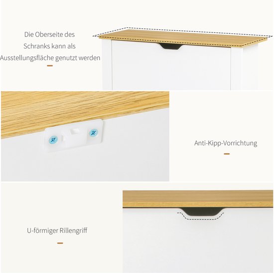 MIVRAY Schoenenkast - Ruimtebesparende Schoenkipper Met 2 Klappen Voor 12 Paar - Wit Met Houtlook Bovenblad - 72x26x80 Cm — afbeelding 5