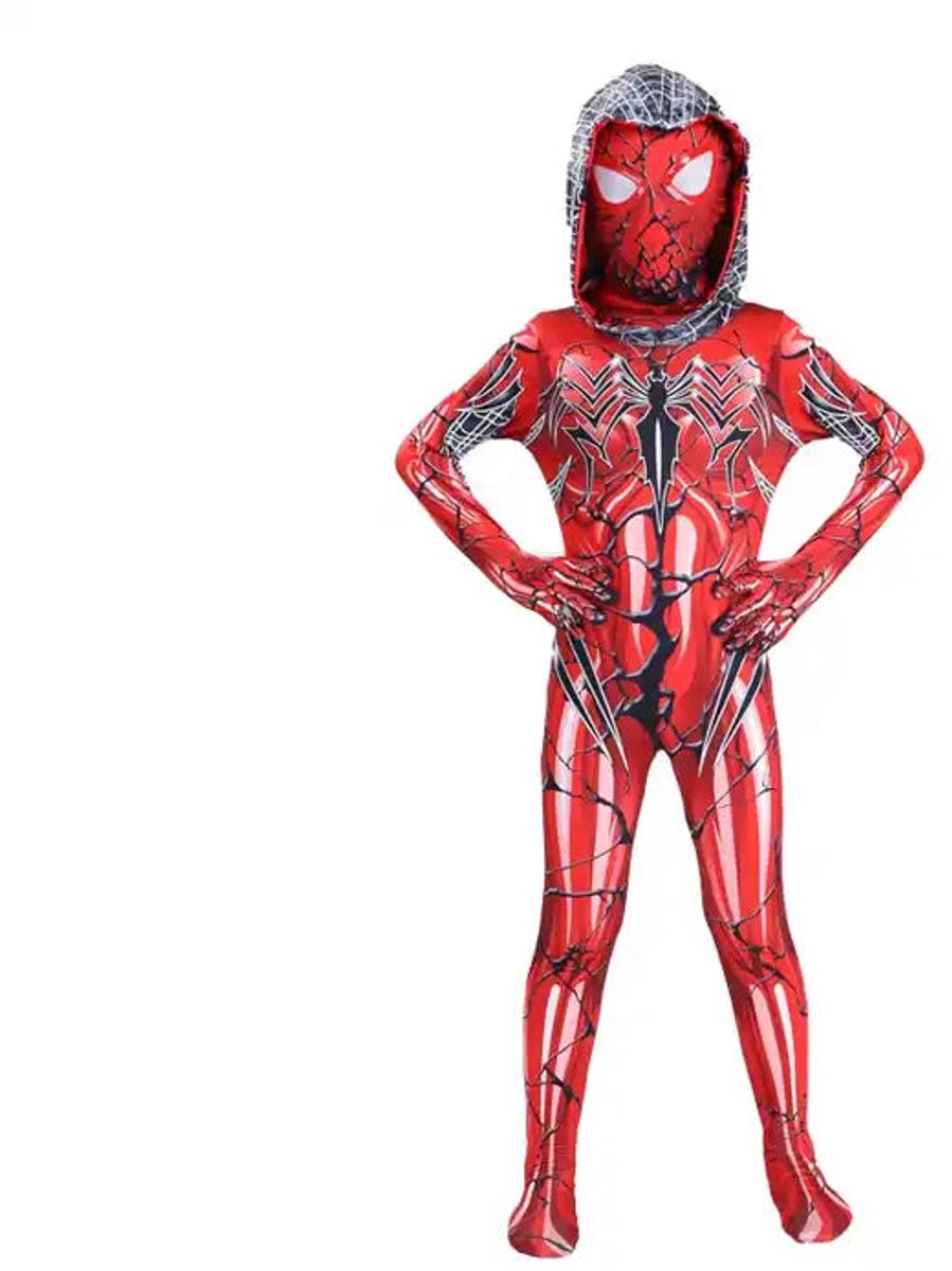 Halloween Spider-Man met hoodie | eindbaas | Kostuum | 140 (8/9 Jaar) | Verkleedkleding | Superhelden